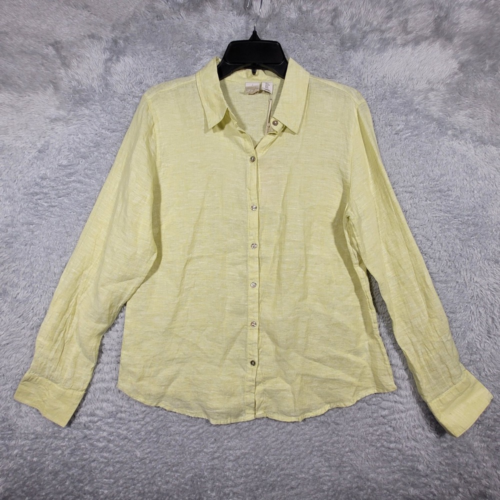 Joie Perfect Linen Shirt Womens Medium Button Down Long Sleeve Chartreuse Top